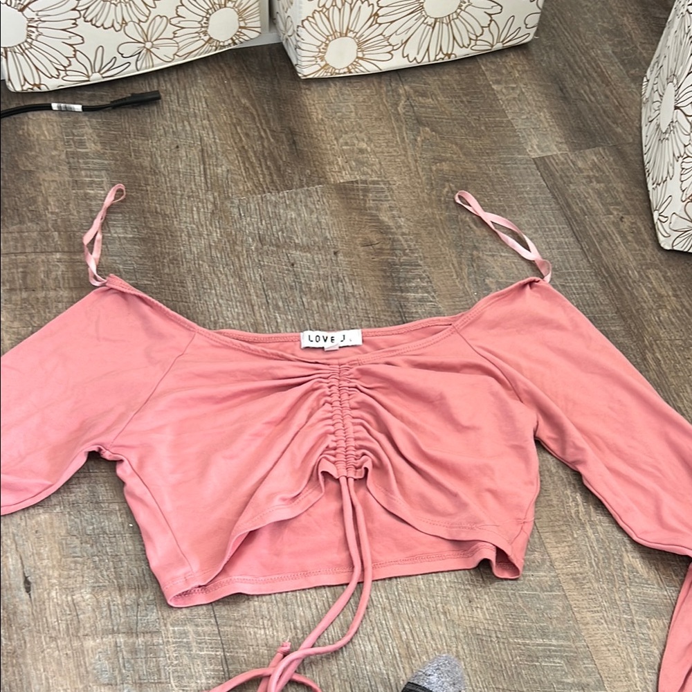 Love J Pink Off-Shoulder Ruched Top
